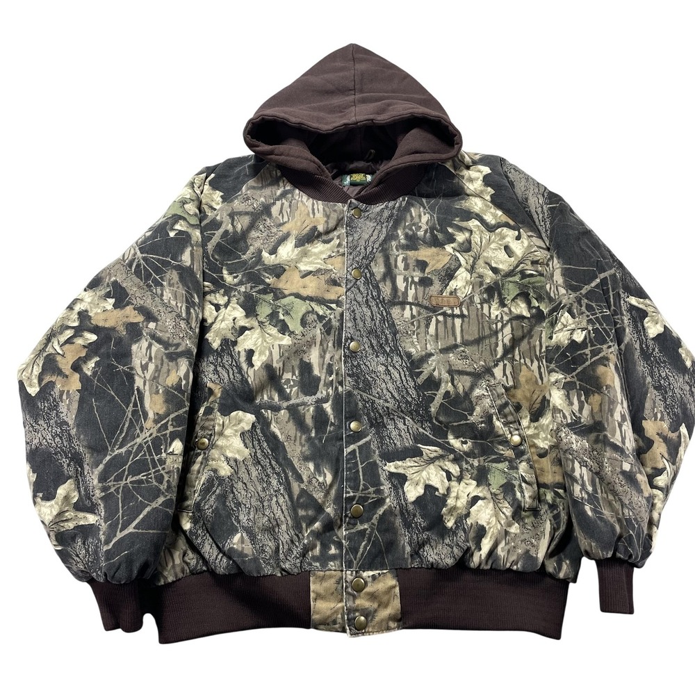 Cabelas Jacket Mens XL‎ Brown Camo Hooded Bomber Insulated Hunting Club